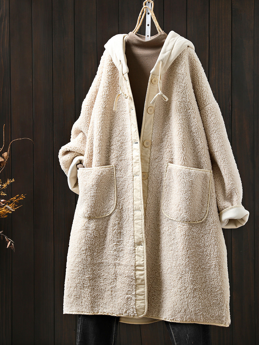 Plus Size Women Winter Warm Fleece Hooded Coat