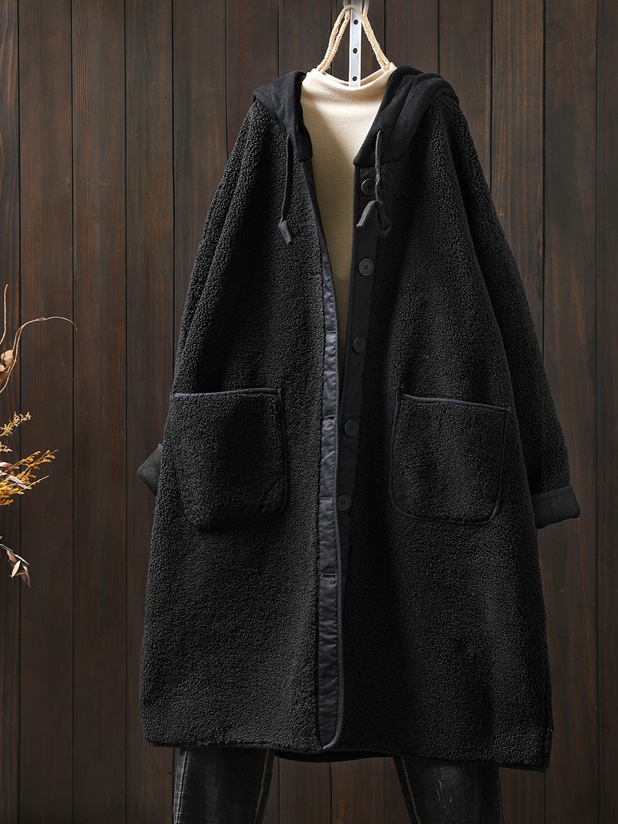 Plus Size Women Winter Warm Fleece Hooded Coat