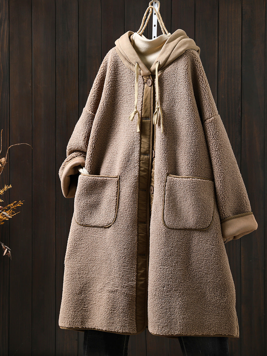 Plus Size Women Winter Warm Fleece Hooded Coat