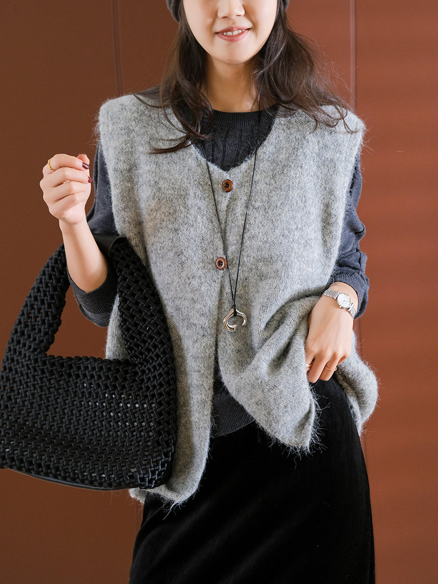Women Winter Casual Pure Color V-Neck Wool Vest