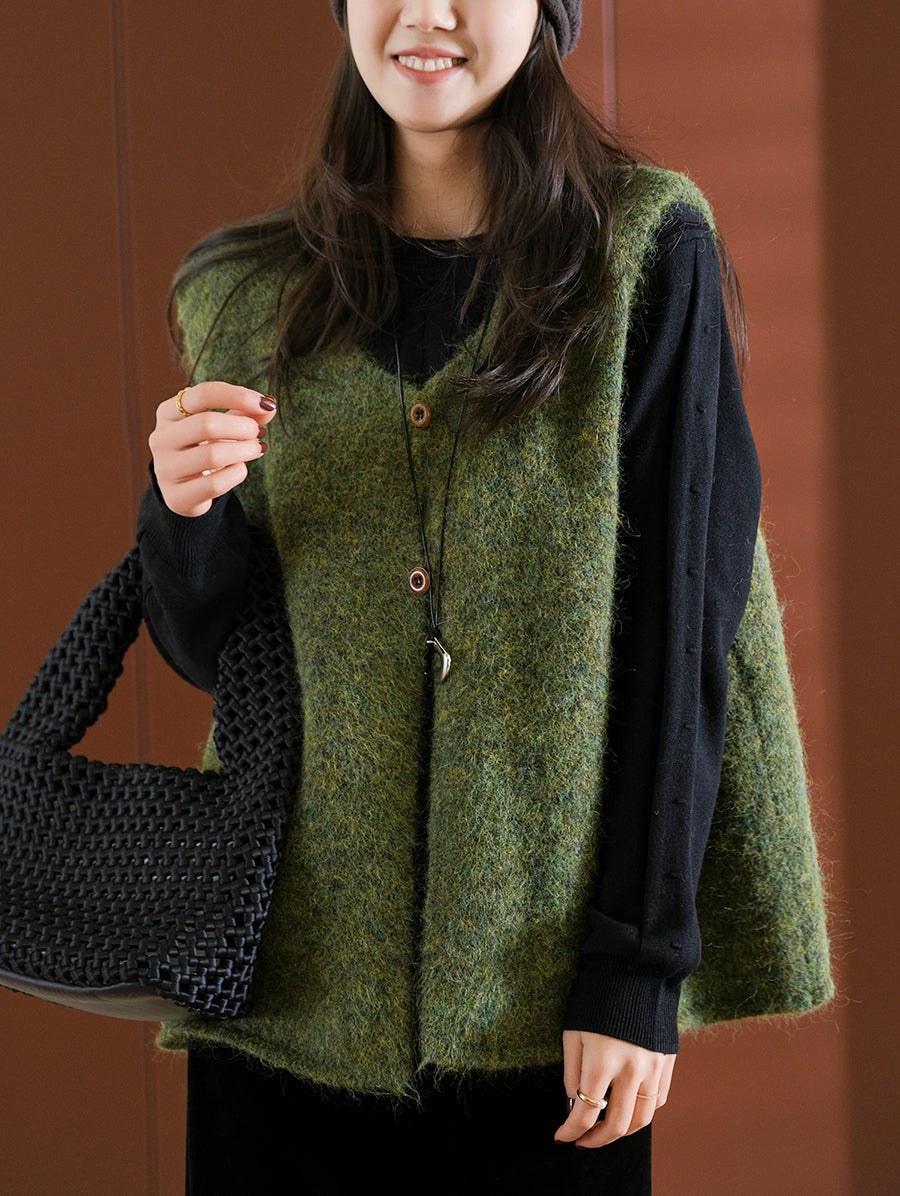 Women Winter Casual Pure Color V-Neck Wool Vest