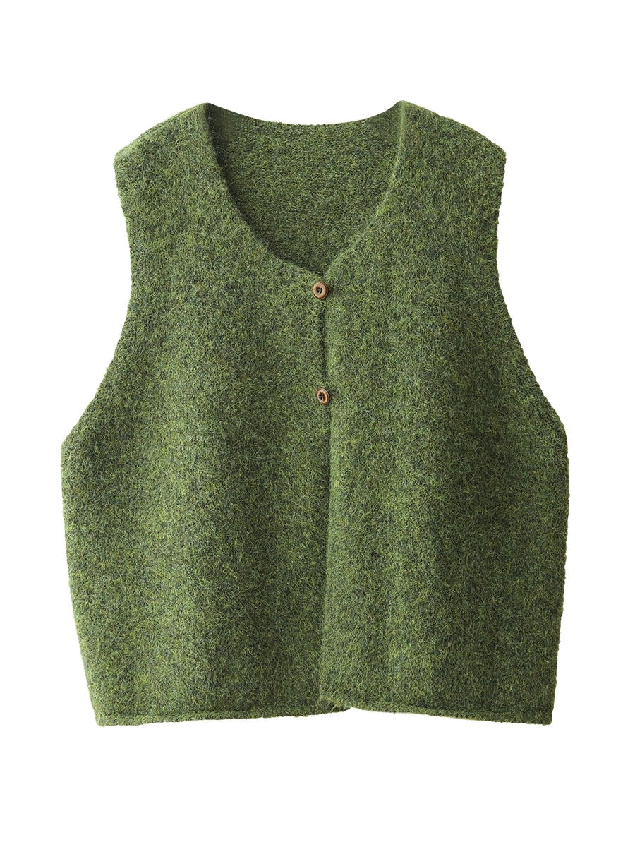 Women Winter Casual Pure Color V-Neck Wool Vest