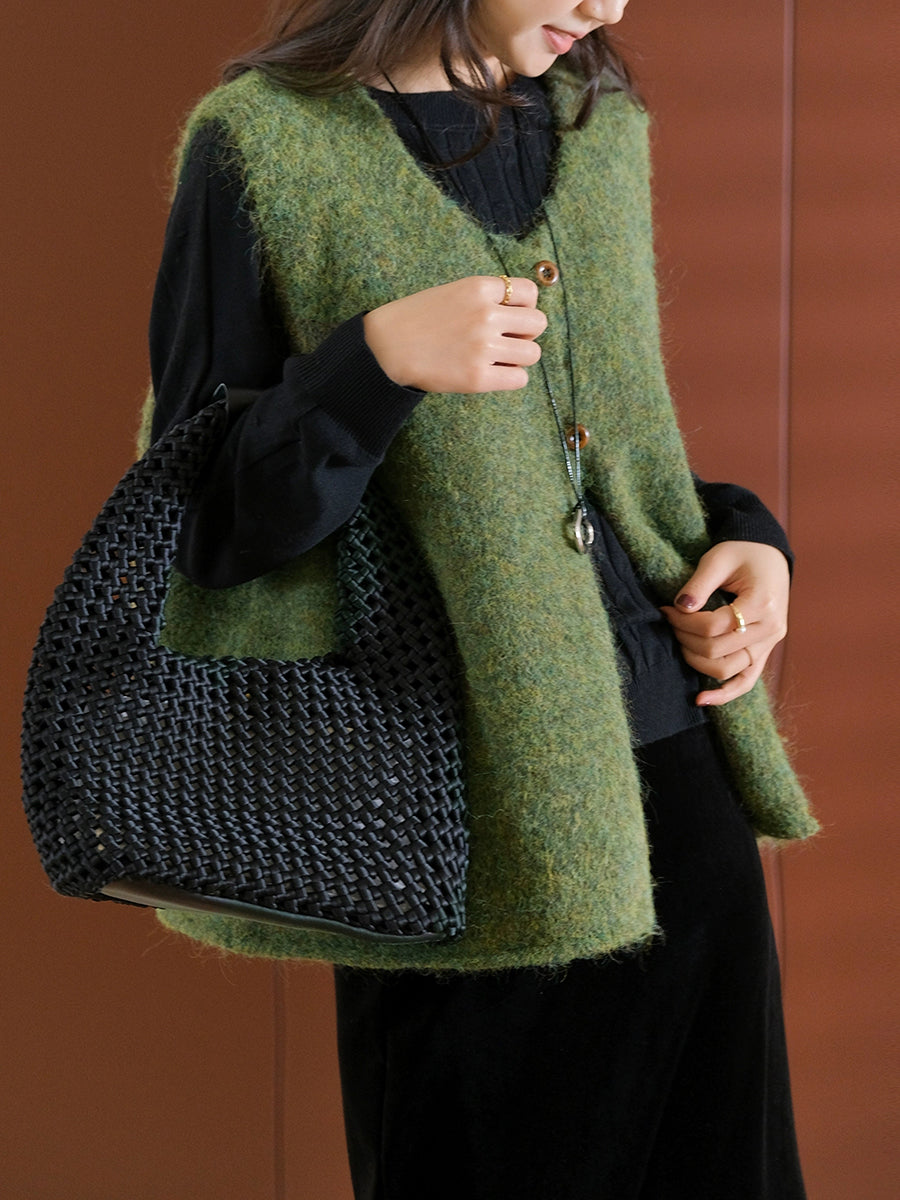 Women Winter Casual Pure Color V-Neck Wool Vest