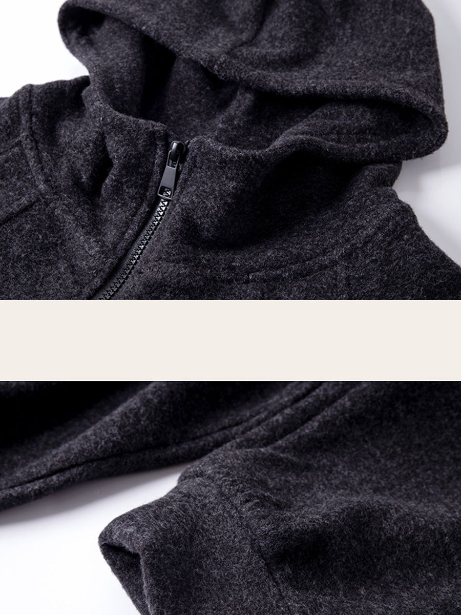 Plus Size Women Winter Casual Pure Color Fleece-lined Hoodie