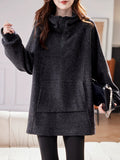 Plus Size Women Winter Casual Pure Color Fleece-lined Hoodie