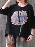 Plus Size Short Sleeve Sunflower Printed T-shirt