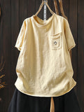 Plus Size Women Summer Artsy Smile O-Neck 100%Cotton T-Shirt