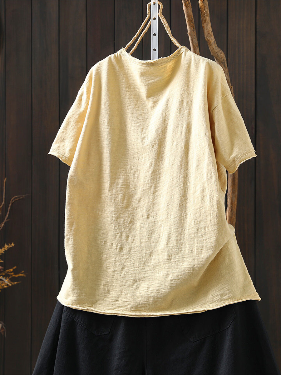 Plus Size Women Summer Artsy Smile O-Neck 100%Cotton T-Shirt