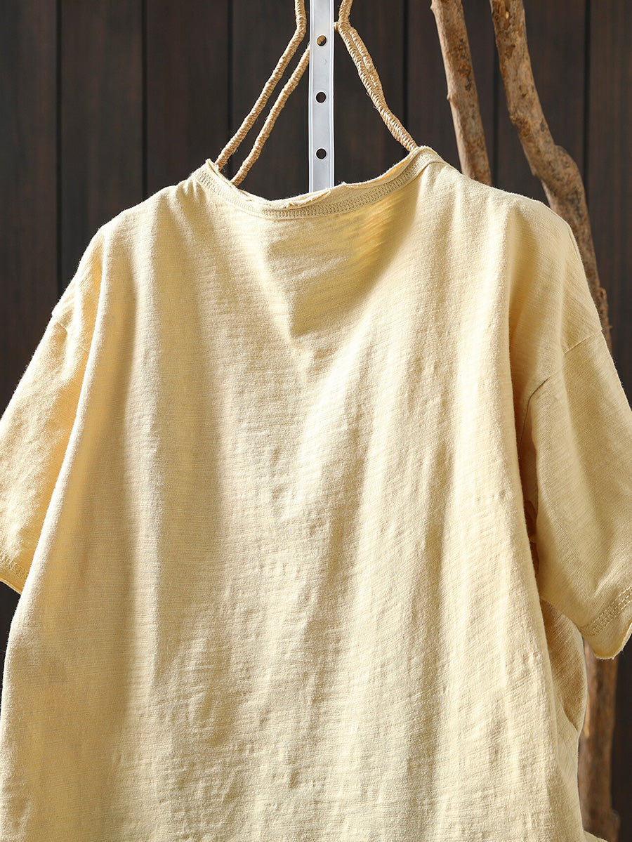 Plus Size Women Summer Artsy Smile O-Neck 100%Cotton T-Shirt