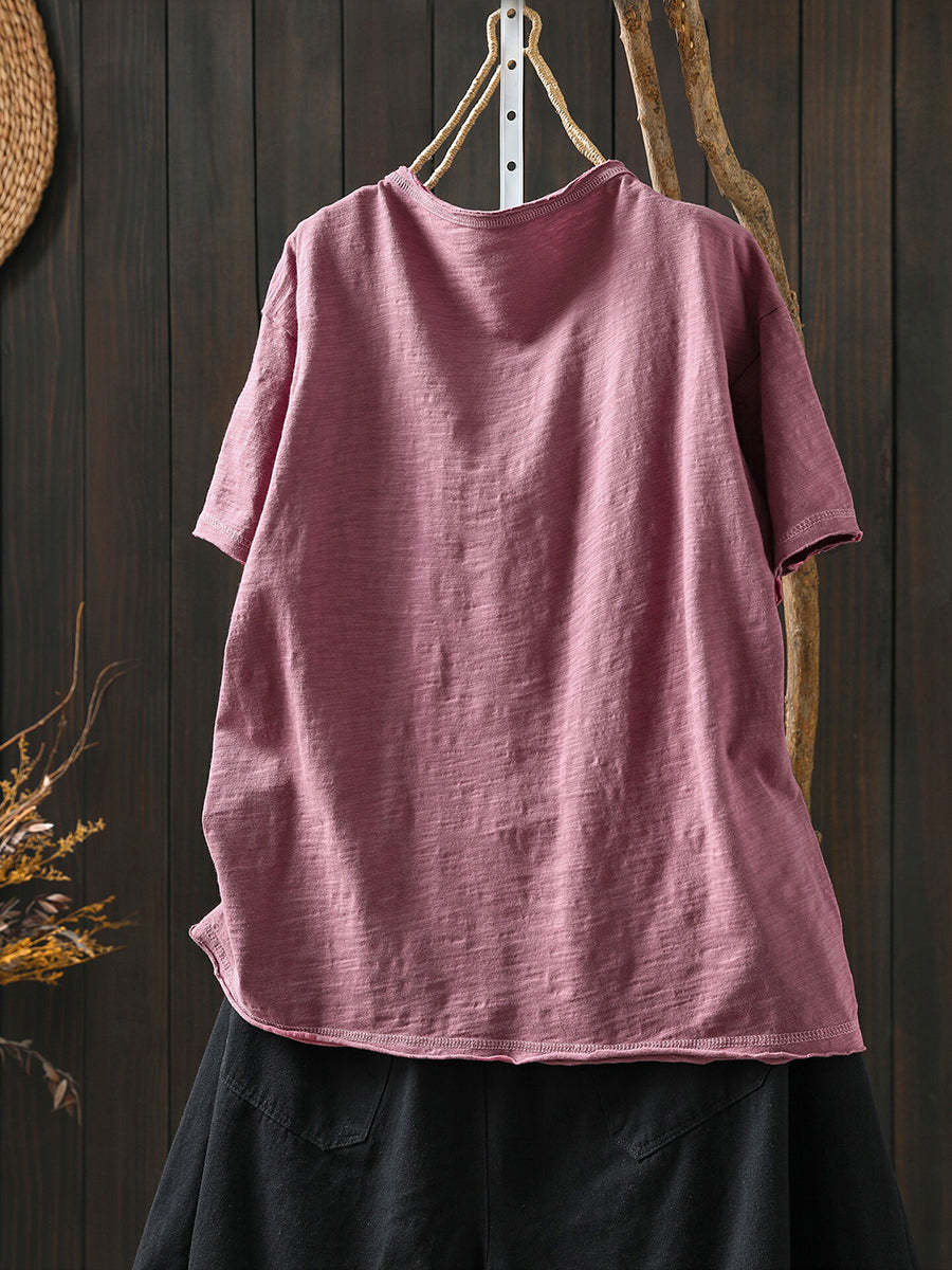 Plus Size Women Summer Artsy Smile O-Neck 100%Cotton T-Shirt