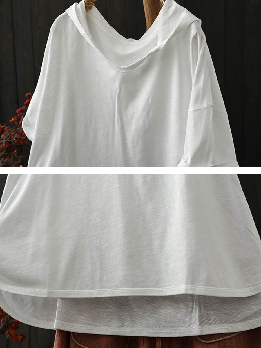 Plus Size Women Summer Casual Pure Color Cotton Hoodie