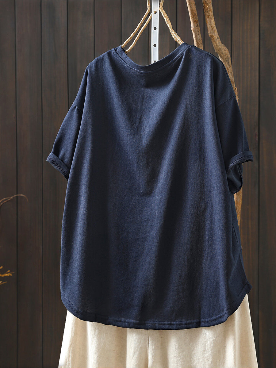 Plus Size Women Summer Casual Flower O-Neck T-Shirt