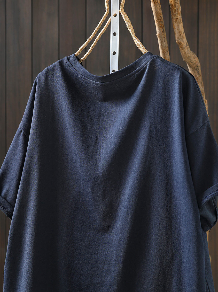 Plus Size Women Summer Casual Flower O-Neck T-Shirt