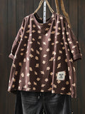 Women Summer Vintage Print O-Neck T-Shirt
