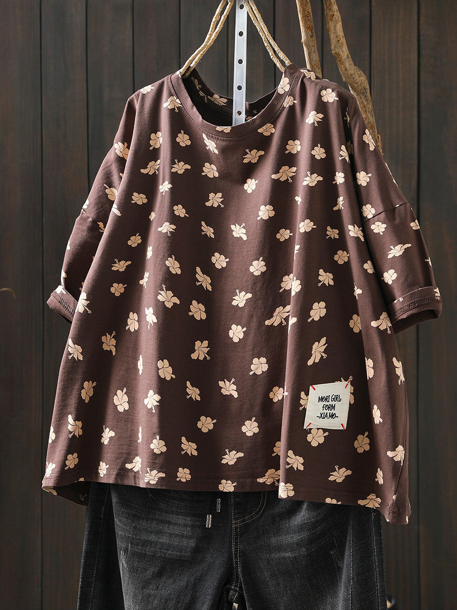 Women Summer Vintage Print O-Neck T-Shirt