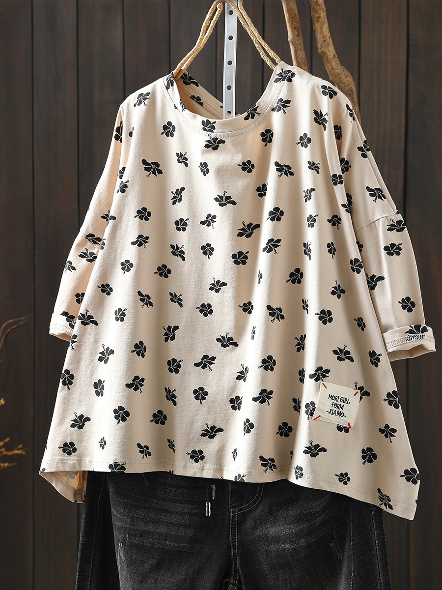 Women Summer Vintage Print O-Neck T-Shirt
