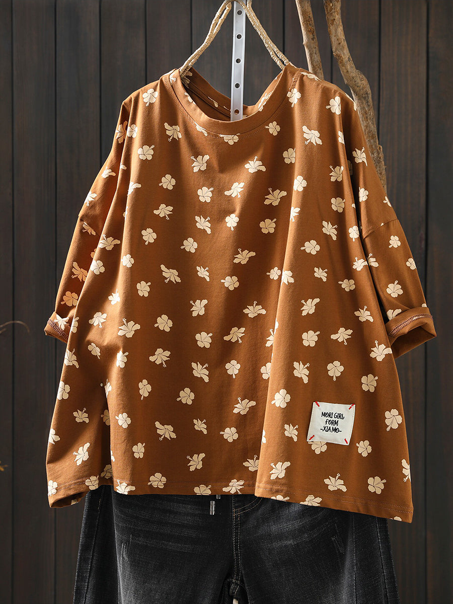 Women Summer Vintage Print O-Neck T-Shirt