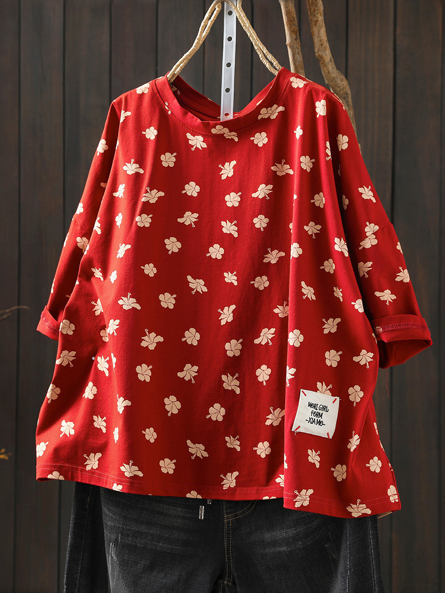 Women Summer Vintage Print O-Neck T-Shirt