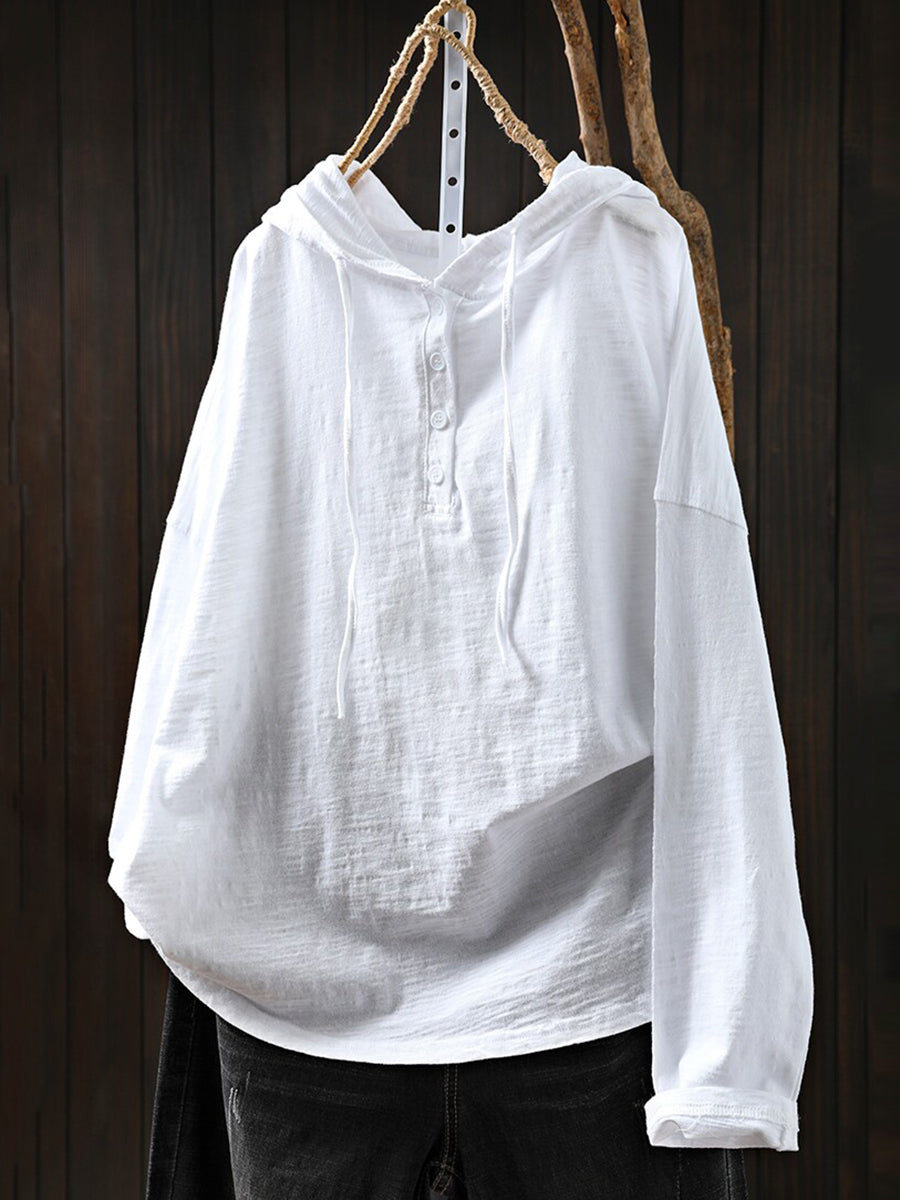 Plus Size Women Summer Casual Pure Color 100%Cotton Hoodie