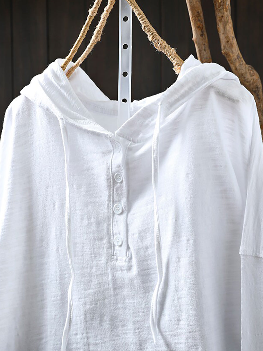 Plus Size Women Summer Casual Pure Color 100%Cotton Hoodie
