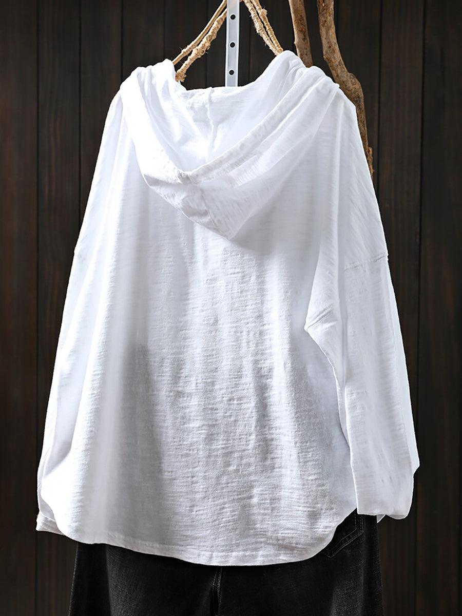 Plus Size Women Summer Casual Pure Color 100%Cotton Hoodie