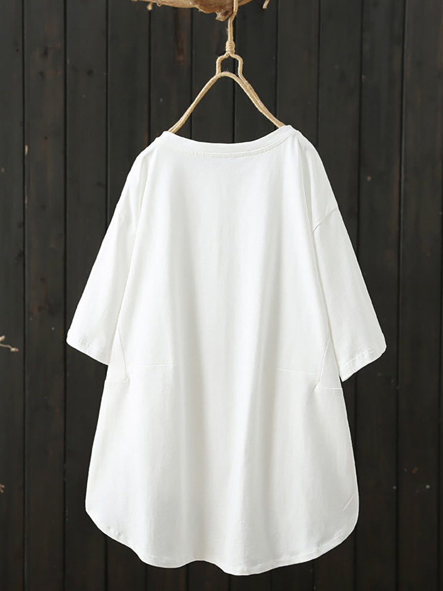 Plus Size Women Summer Casual Pure Color O-Neck T-Shirt