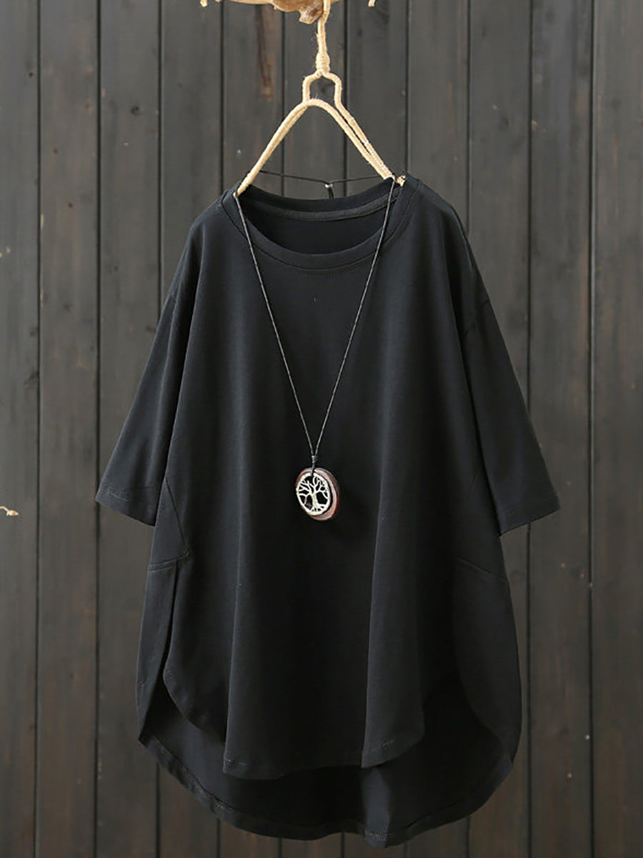 Plus Size Women Summer Casual Pure Color O-Neck T-Shirt