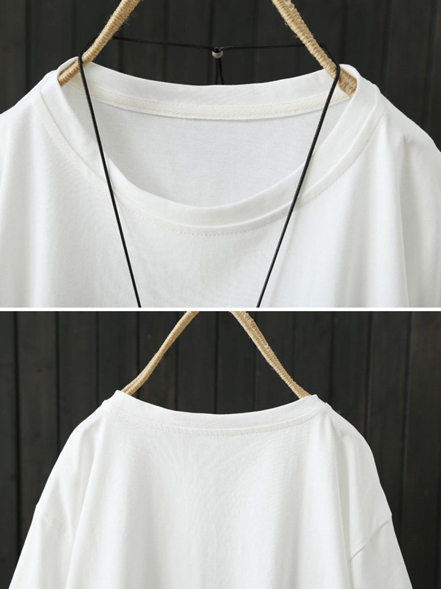 Plus Size Women Summer Casual Pure Color O-Neck T-Shirt
