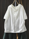 Plus Size Women Summer Casual Pure Color 100%Cotton Hoodie