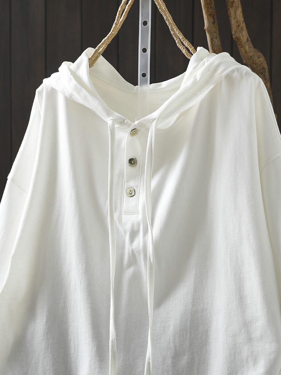 Plus Size Women Summer Casual Pure Color 100%Cotton Hoodie