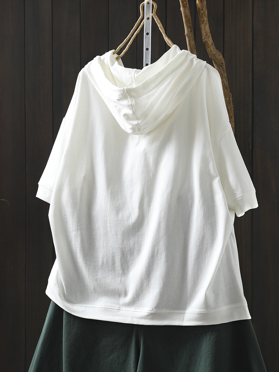 Plus Size Women Summer Casual Pure Color 100%Cotton Hoodie