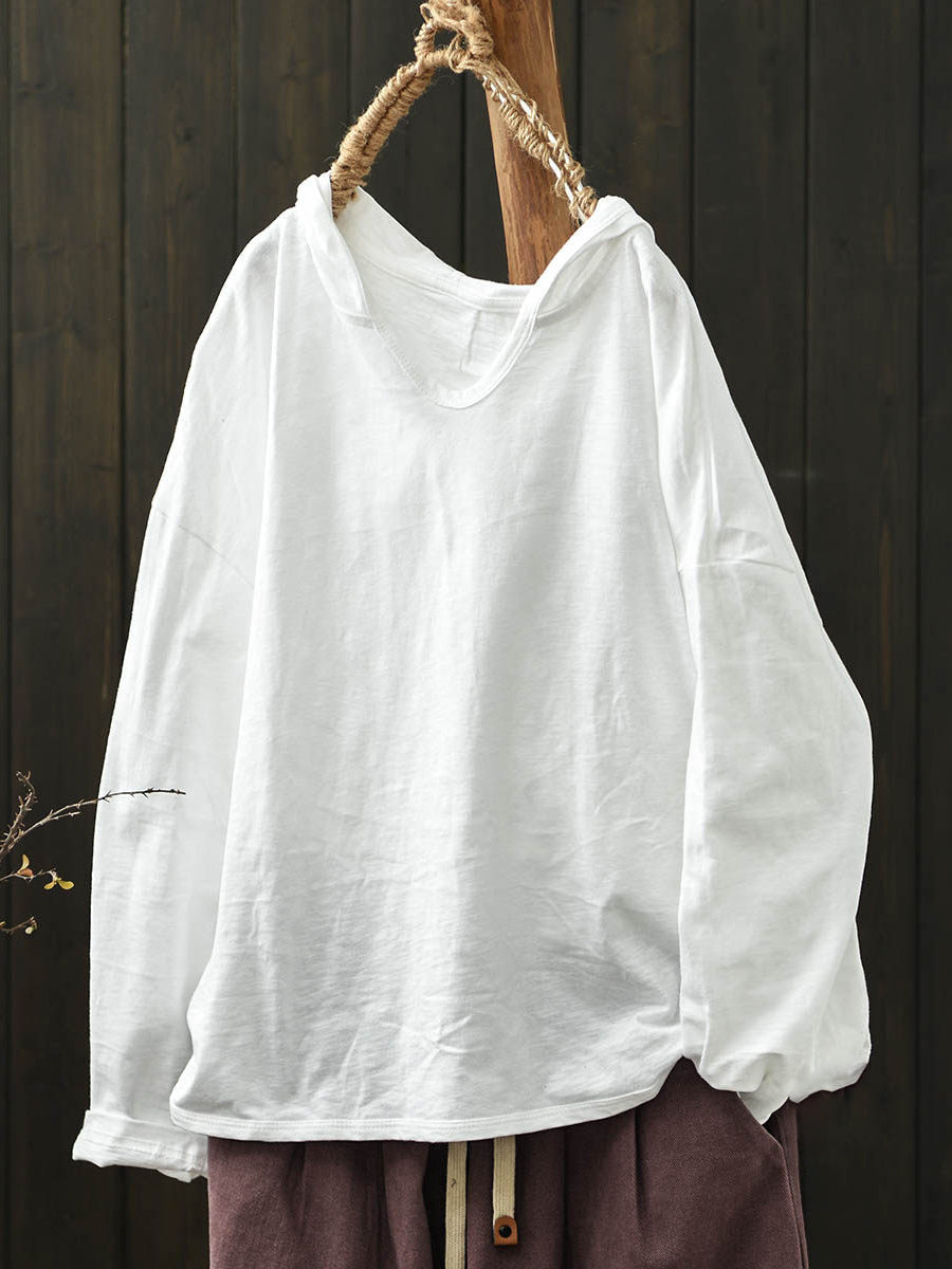 Plus Size Women Summer Casual Pure Color Cotton Hoodie