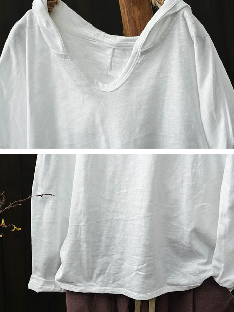 Plus Size Women Summer Casual Pure Color Cotton Hoodie