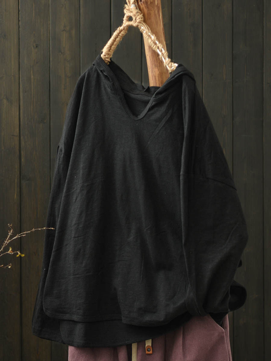 Plus Size Women Summer Casual Pure Color Cotton Hoodie