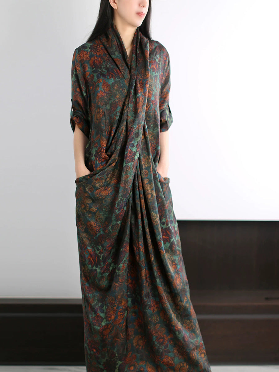 Plus Size Women Summer Artsy Flower X-Shape Dress