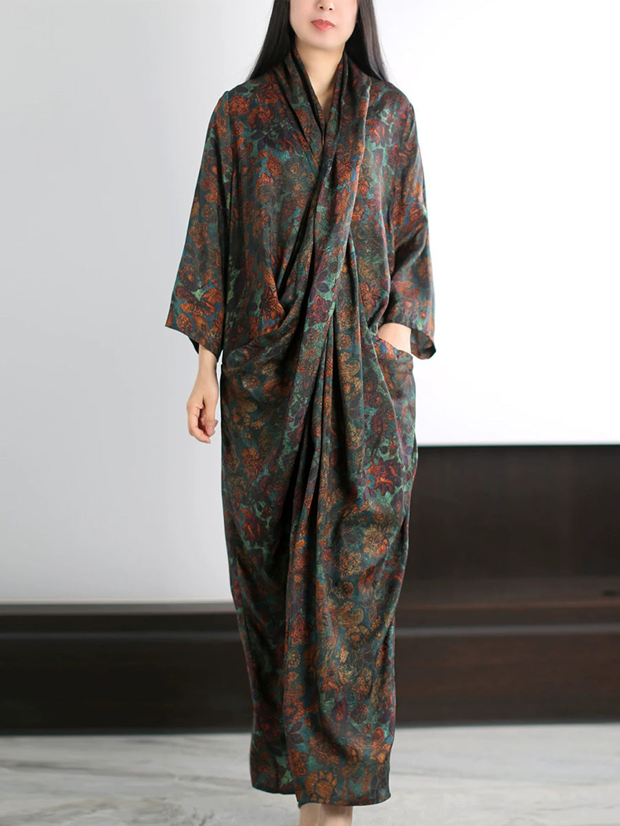 Plus Size Women Summer Artsy Flower X-Shape Dress