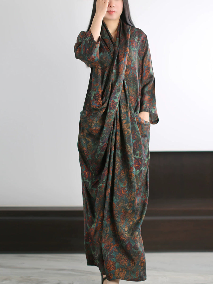Plus Size Women Summer Artsy Flower X-Shape Dress