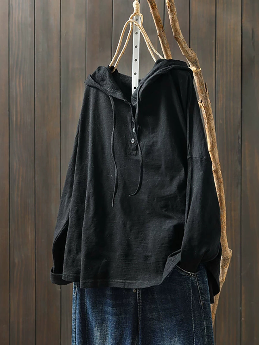 Plus Size Women Summer Casual Pure Color 100%Cotton Hoodie