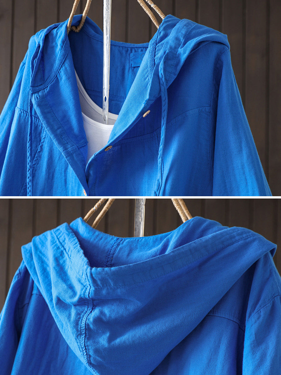 Plus Size Women Summer Artsy Pure Color 100%Cotton Hoodie