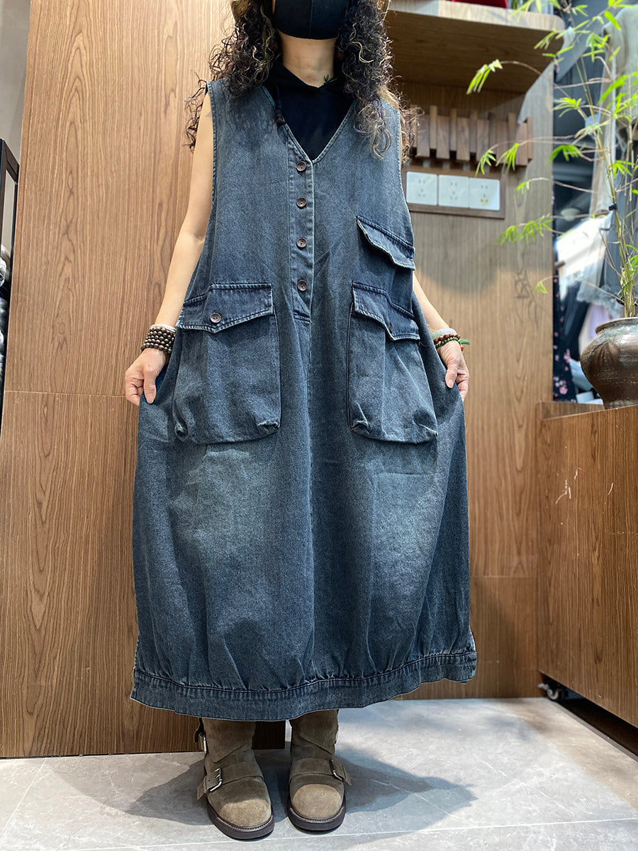Women Summer Vintage Denim Vest Dress