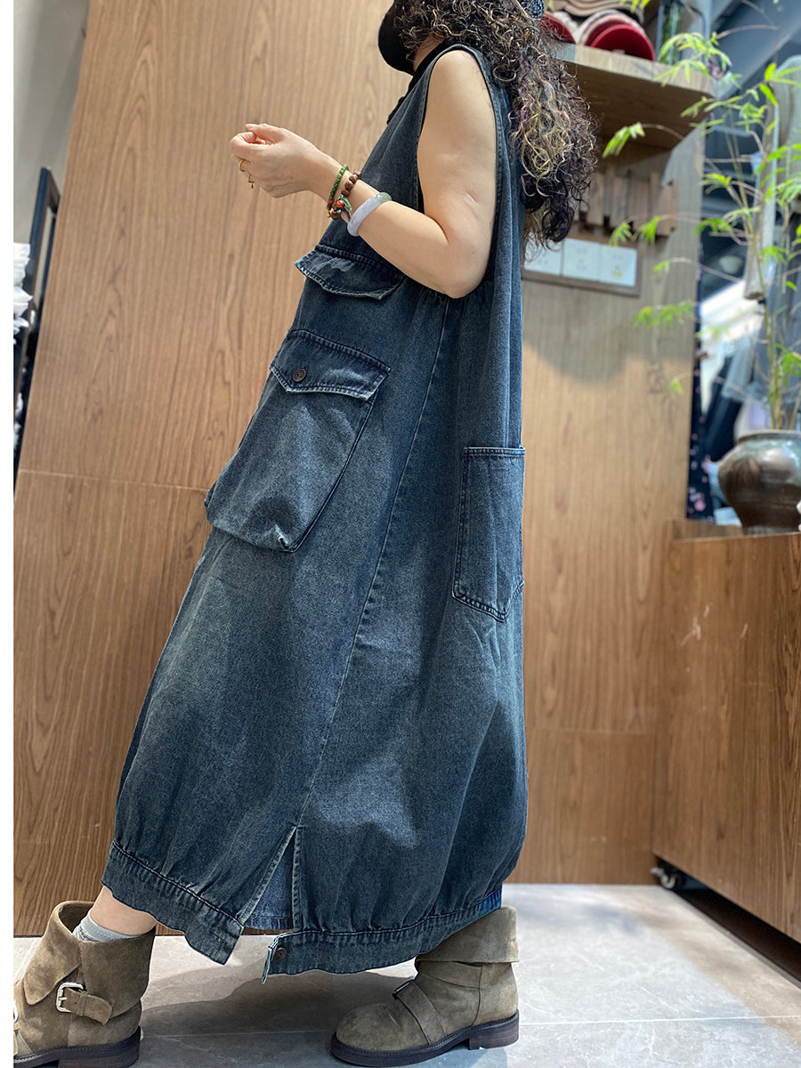 Women Summer Vintage Denim Vest Dress