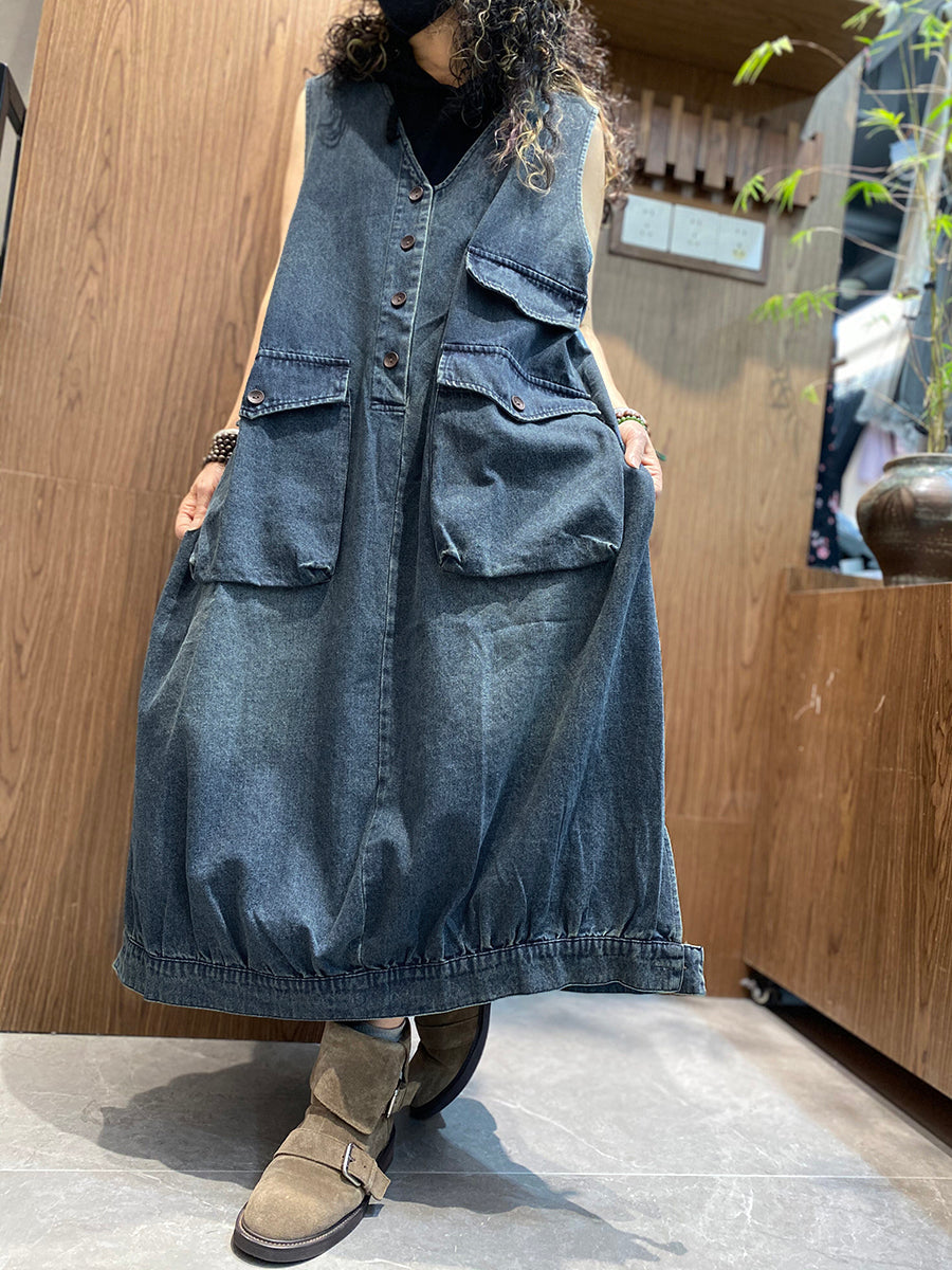 Women Summer Vintage Denim Vest Dress