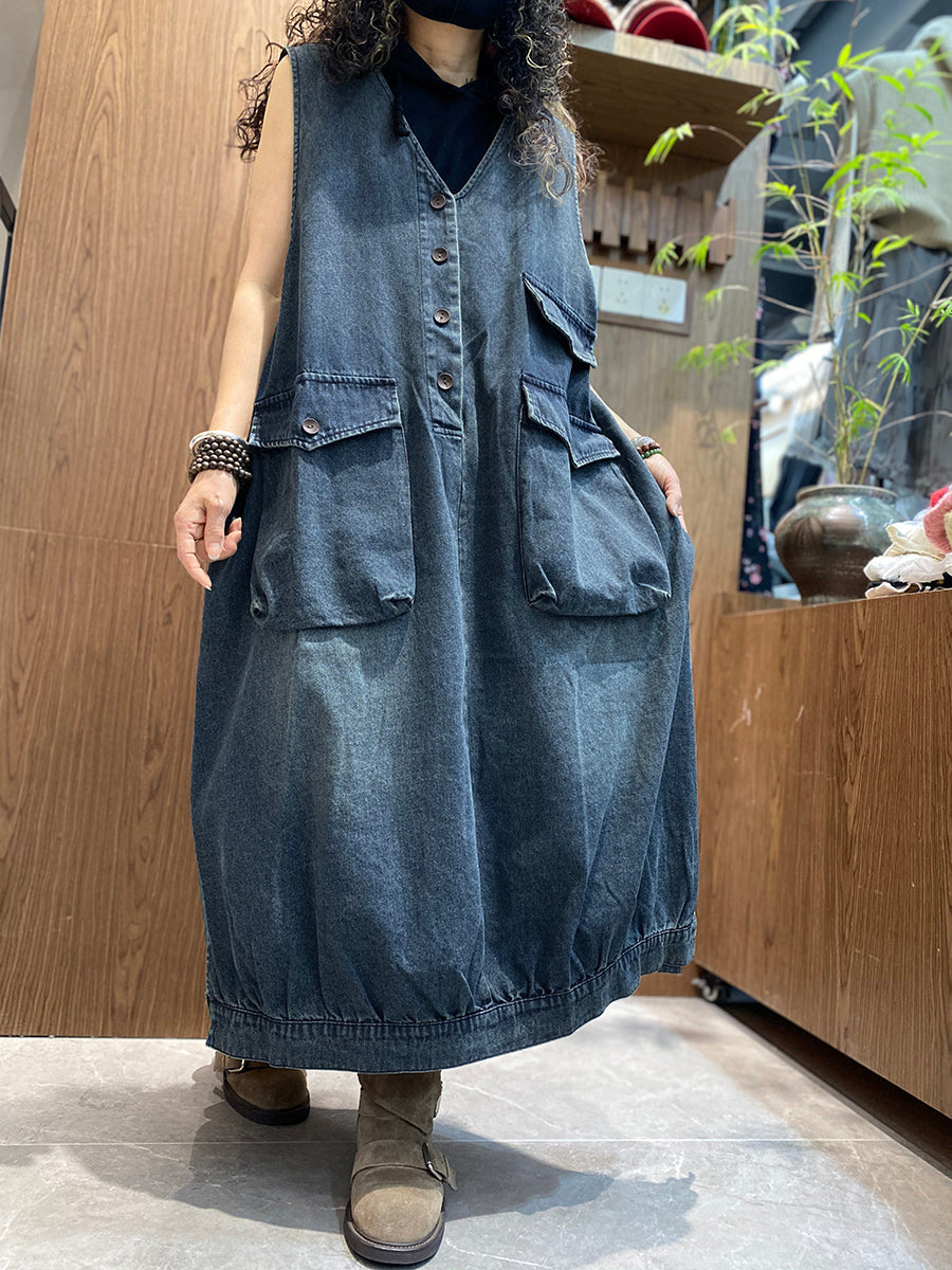 Women Summer Vintage Denim Vest Dress