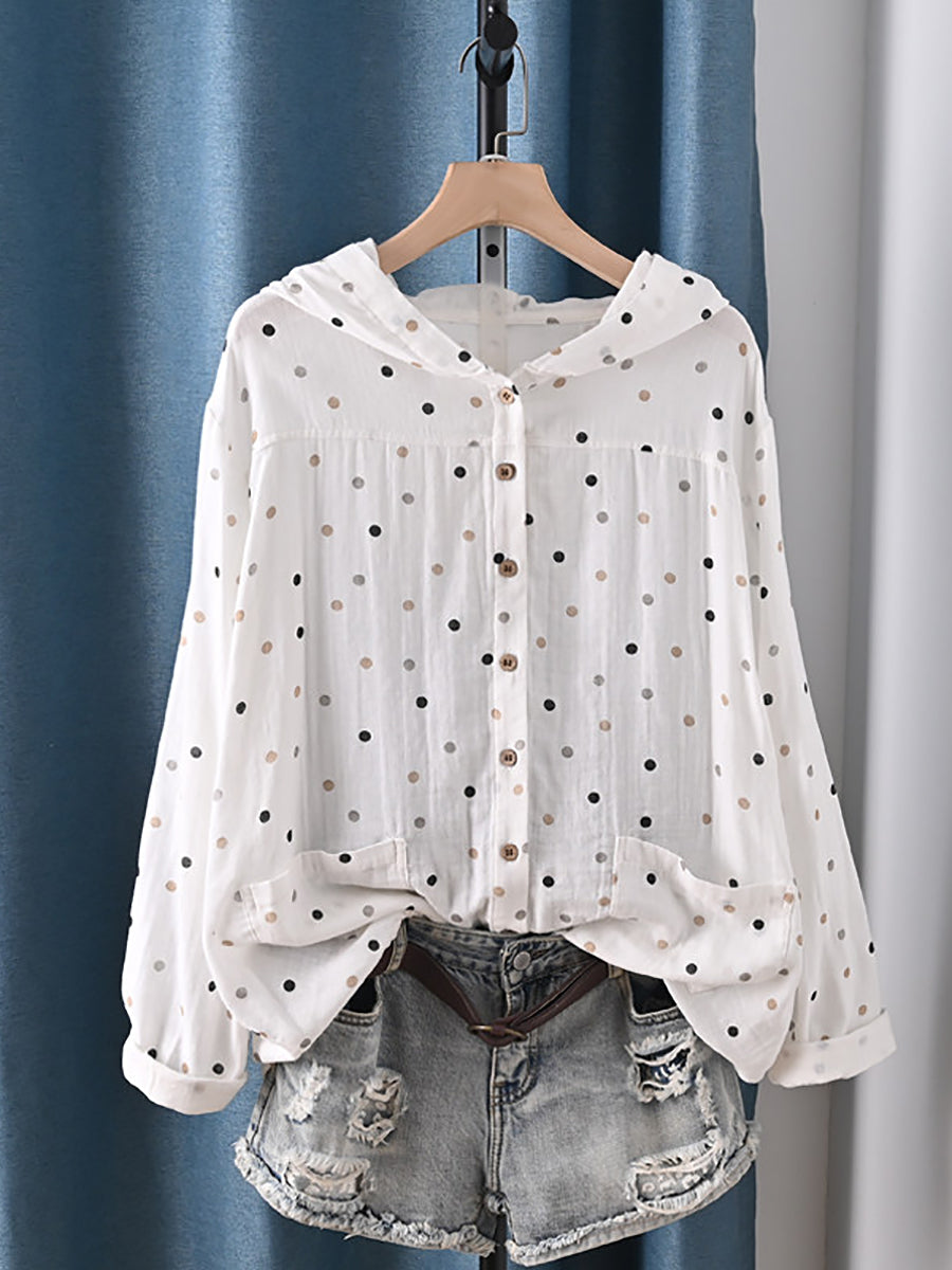 Women Summer Artsy Dot 100%Cotton Hoodie