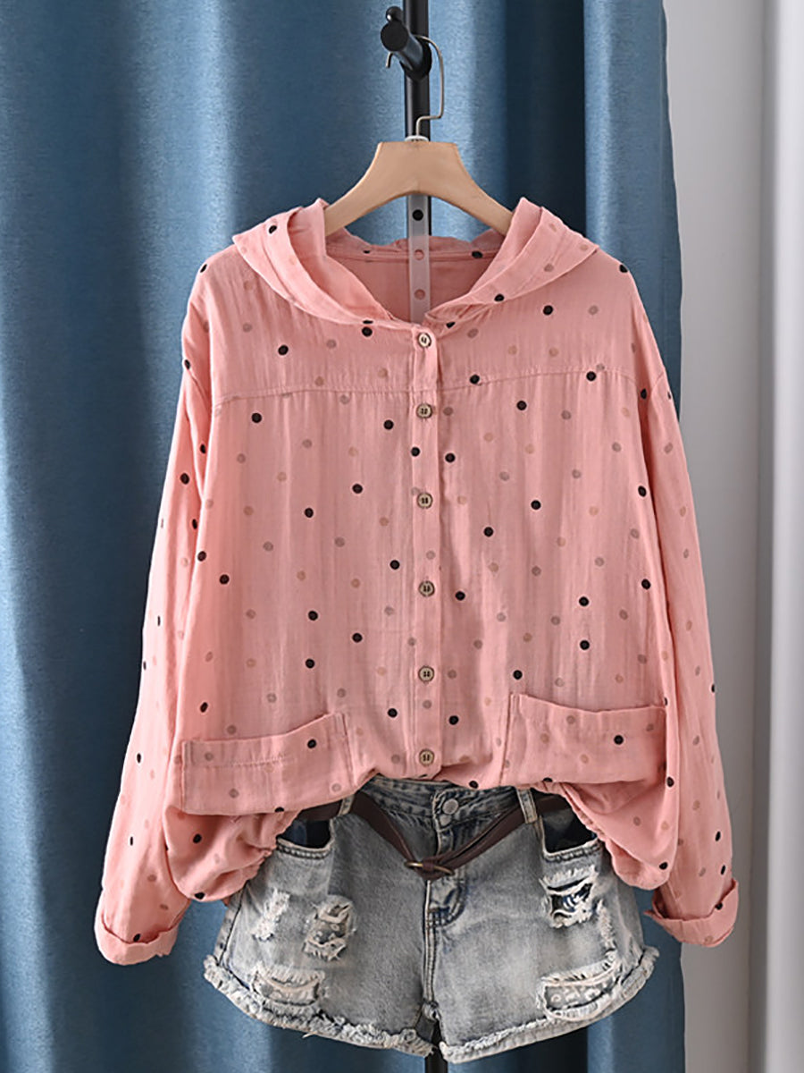 Women Summer Artsy Dot 100%Cotton Hoodie