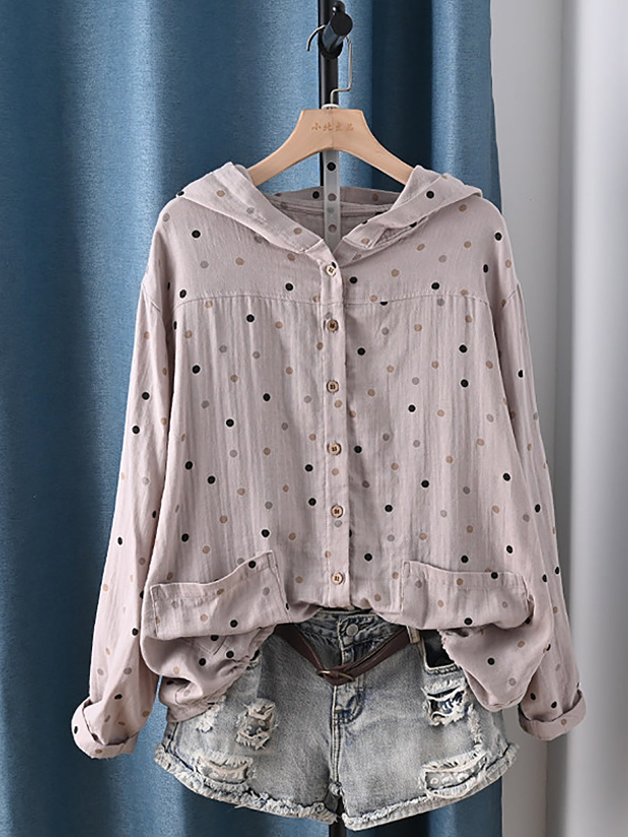Women Summer Artsy Dot 100%Cotton Hoodie