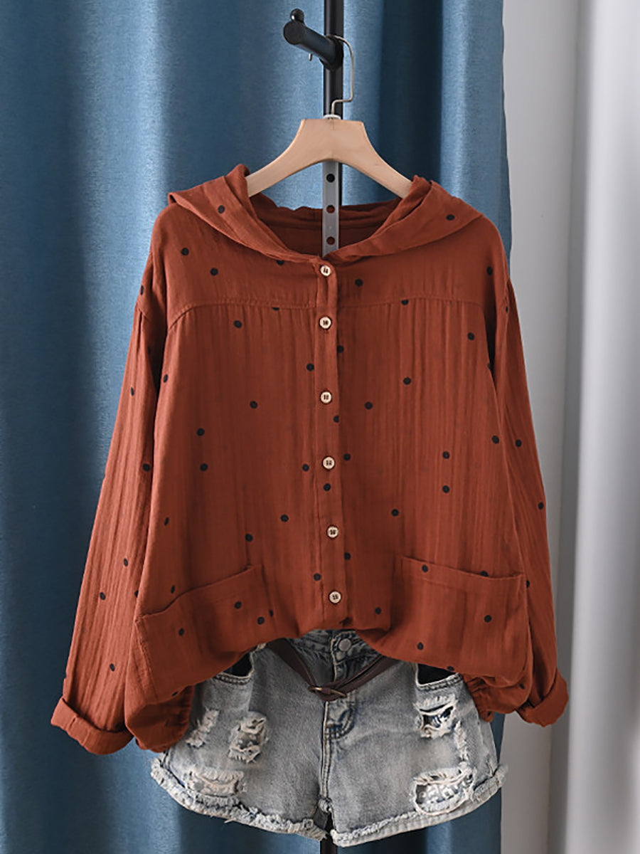 Women Summer Artsy Dot 100%Cotton Hoodie