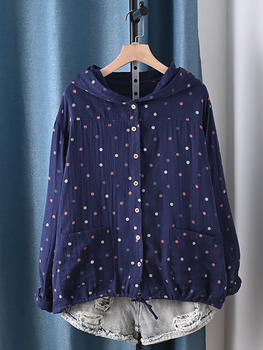 Women Summer Artsy Dot 100%Cotton Hoodie