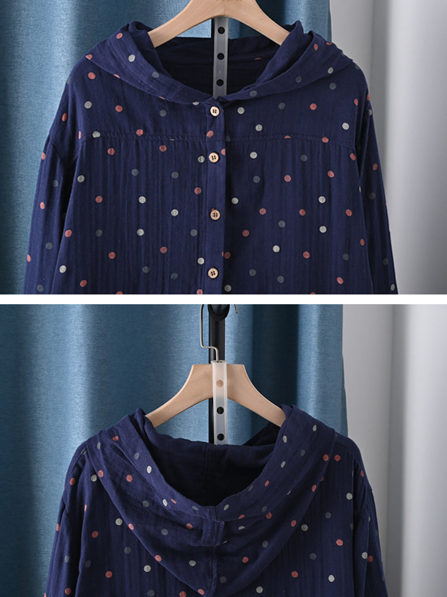 Women Summer Artsy Dot 100%Cotton Hoodie