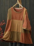 Women Summer Retro Patchwork O-Neck T-Shirt